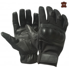 Gants coqués métacarpiens noir en cuir agent de sécurité