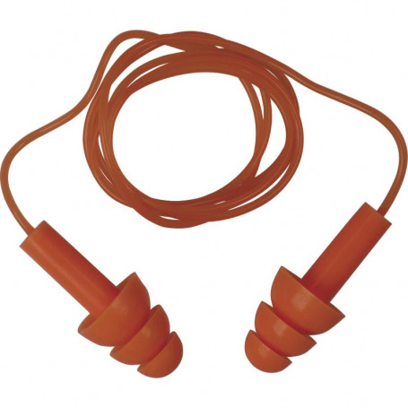 Boite 100 paires de bouchons d'oreilles réutilisables en silicone avec cordon pvc
