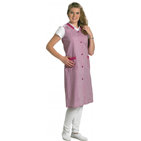 Blouse dame longue, sans manches, rayee poly-coton