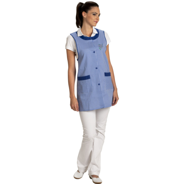 Blouse dame trois-quart sans manches rayée de travail