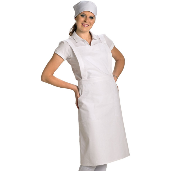 Tablier à bavette infirmière coton blanc travail pro