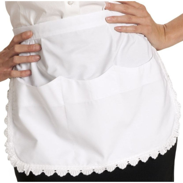 Tablier serveuse-barmaid blanc dentelle service restauration