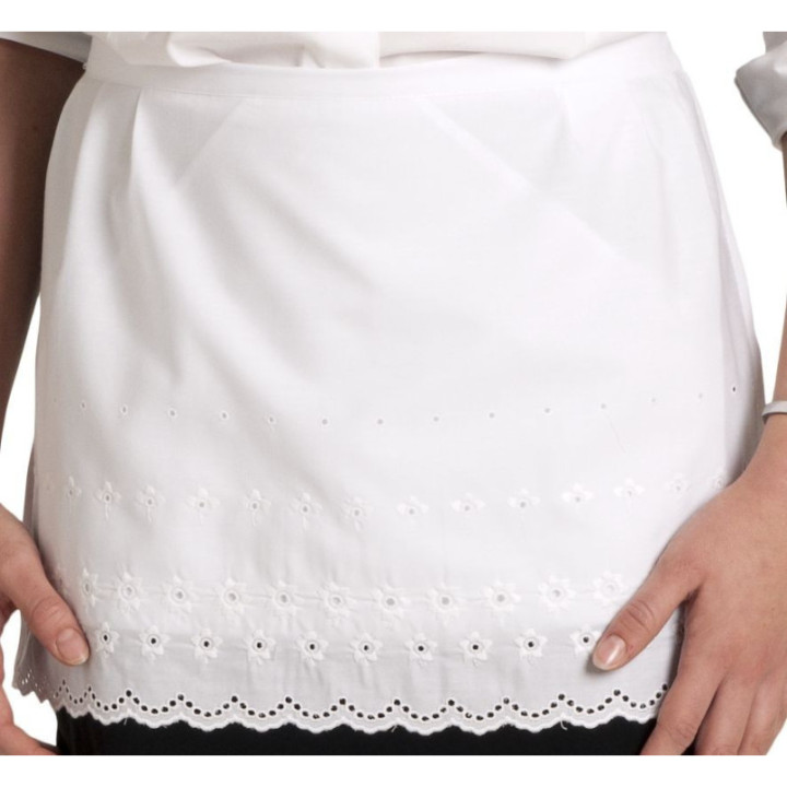 Tablier de serveuse dentelle blanc avec poches cachées