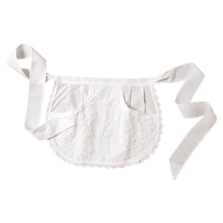 Tablier serveuse arrondi blanc broderie anglaise pro