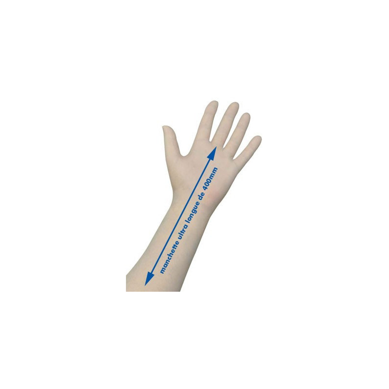 Gants latex poudrés à manchettes ultra-longues 400 mm