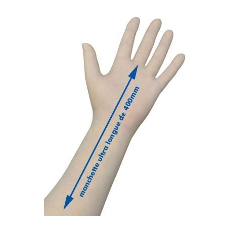 Gants latex poudrés à manchettes ultra-longues 400 mm