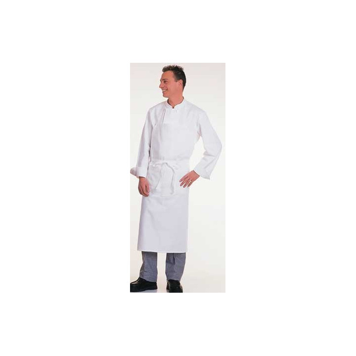 Tablier bavette coton blanc pro avec poche centrale