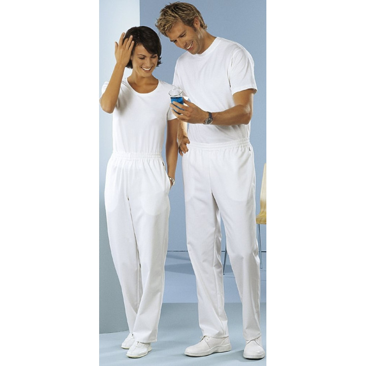 Pantalon médical mixte coton blanc à taille élastique BP