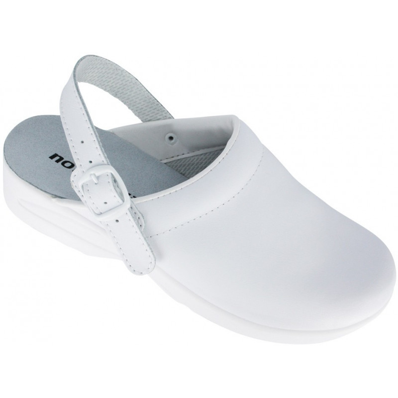Sabot cuir blanc non perforé sans sécurité avec bride rabattable