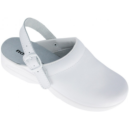 Sabot cuir blanc non perforé sans sécurité avec bride rabattable