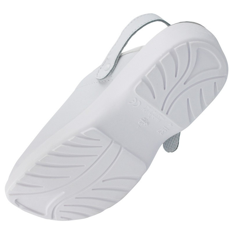 Sabot cuir blanc non perforé sans sécurité avec bride rabattable