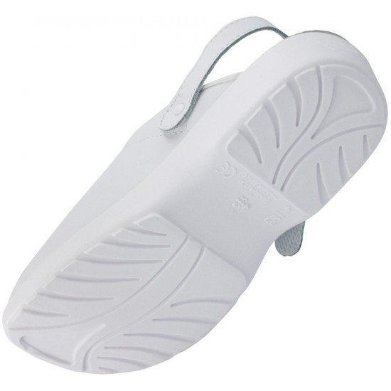 Sabot cuir blanc non perforé sans sécurité avec bride rabattable