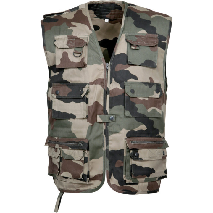 Gilet reporter camouflage multipoches chasse militaire