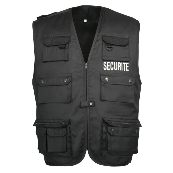 Gilet reporter sécurité noir homme pour agent de sécurité