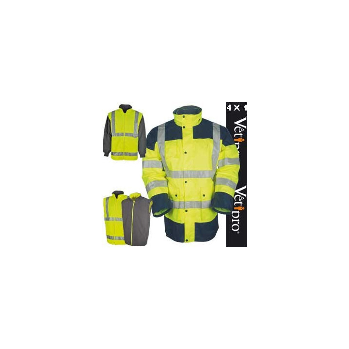 Parka haute visibilité 4 en 1 jaune bicolore travail