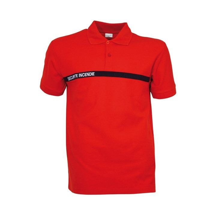 Polo rouge sécurité incendie SSIAP homme coton manches courtes
