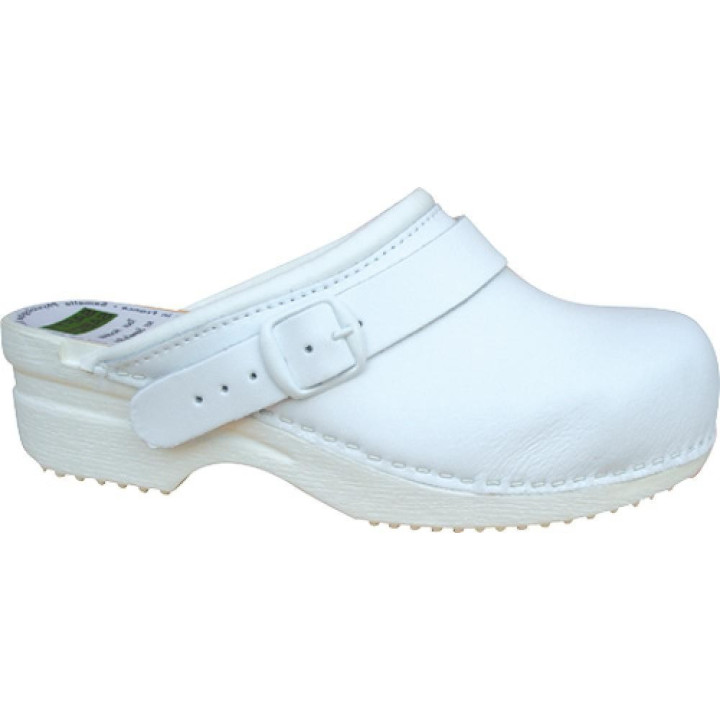 Sabot de travail femme cuir blanc semelle bois antidérapante