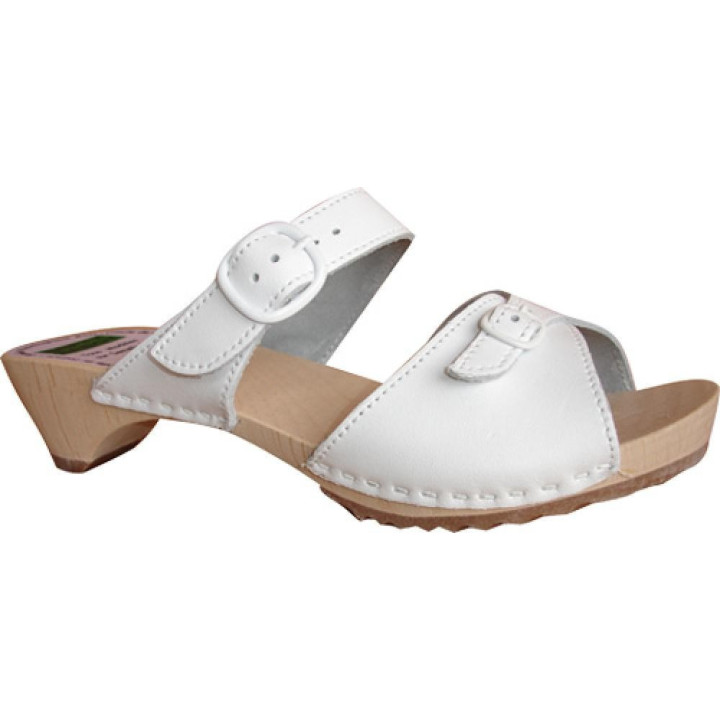 Sandale femme semelle bois cuir blanc SATFY SABOT