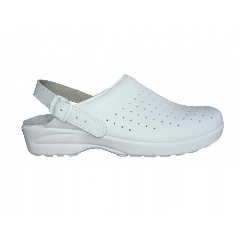 Sabot en cuir enduit PU aéré blanc et couleur