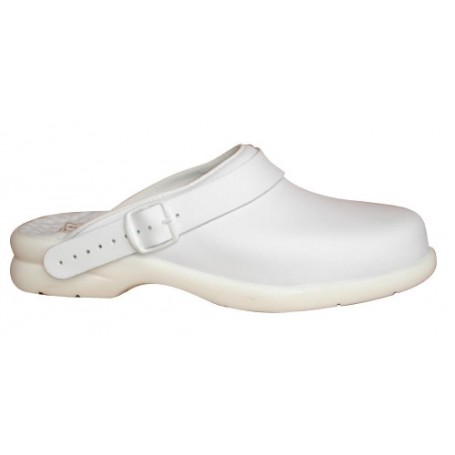 Sabot femme en cuir enduit PU blanc et couleur