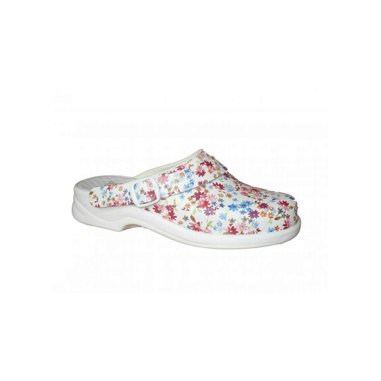 Sabot femme en cuir enduit PU imprimé fleuri Sabot femme en cuir enduit PU imprimé fleuri