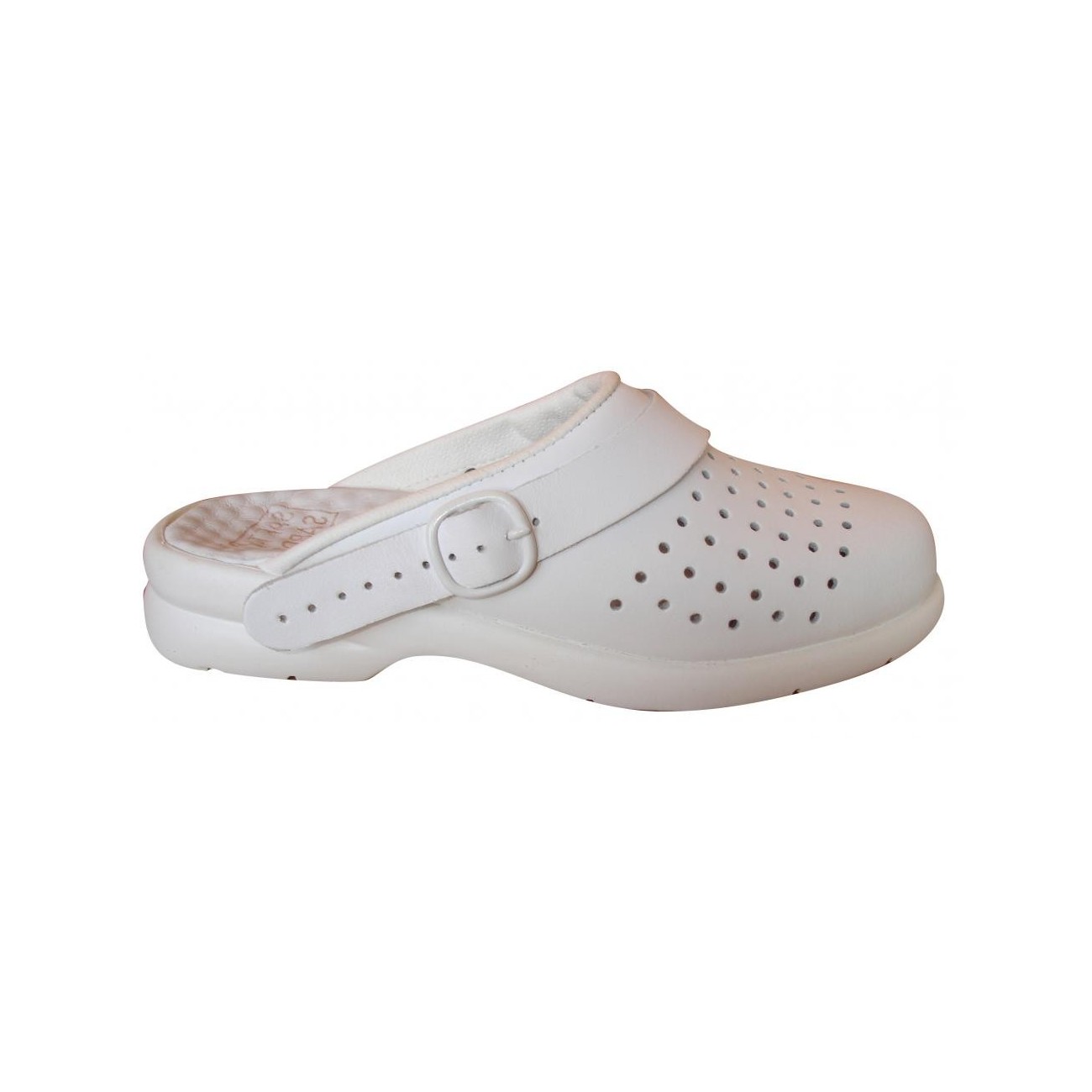 Sabot femme en cuir enduit PU perforé blanc et couleur Sabot femme en cuir enduit PU perforé blanc et couleur