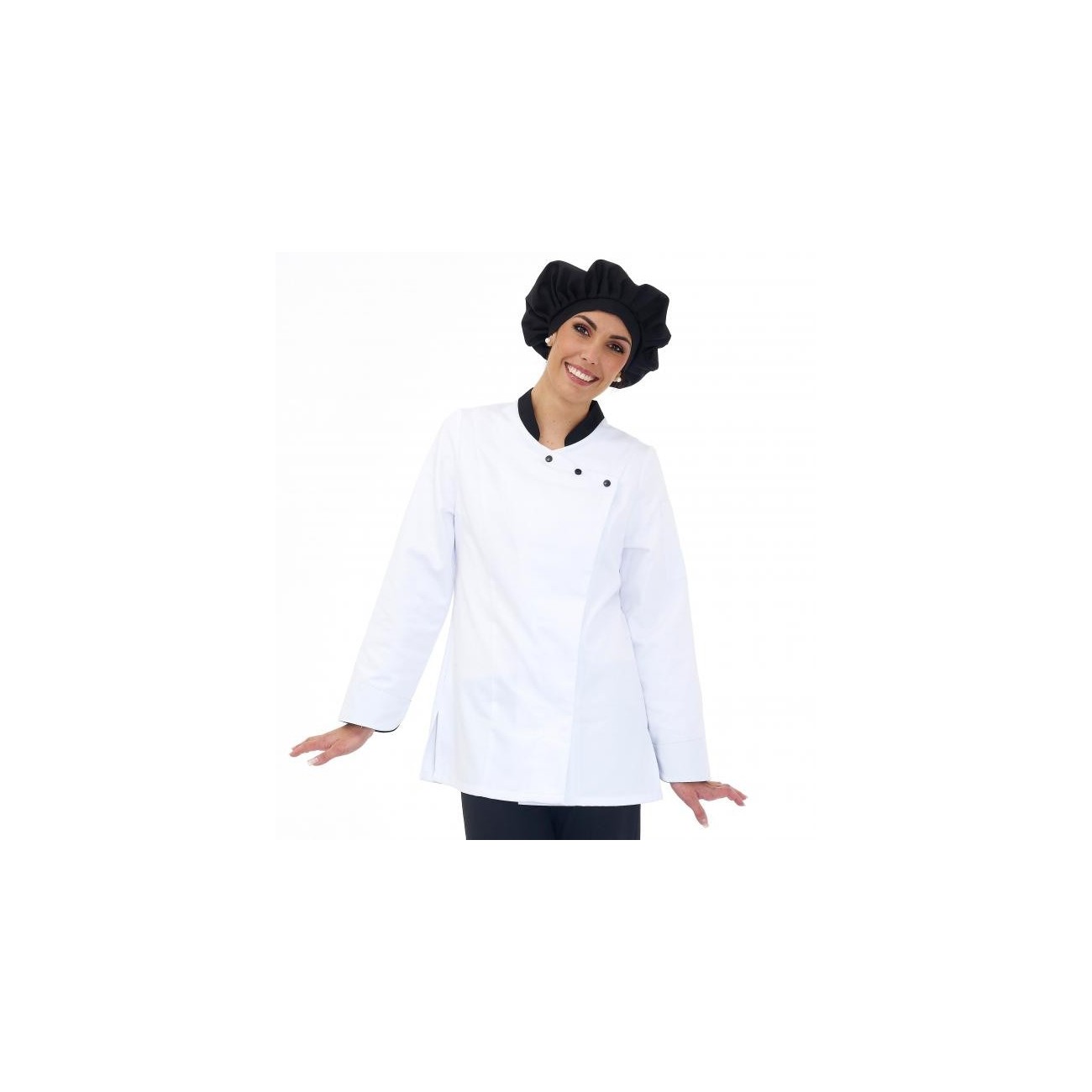 Veste de cuisine manches longues femme parements noir