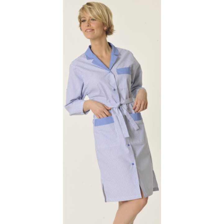 Blouse professionnelle femme rayée bleue manches transformables