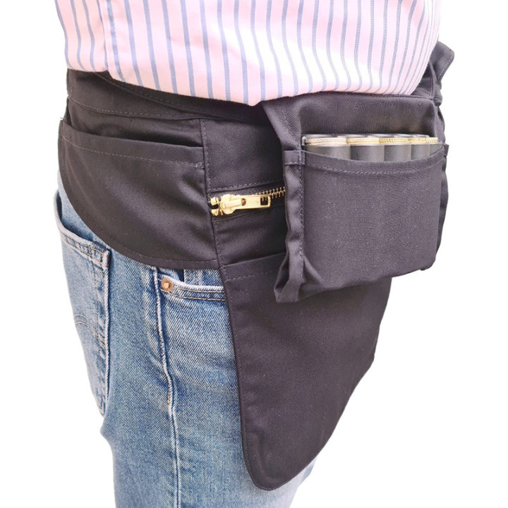 Tablier serveur monnayeur extractible 2 poches zippées noir