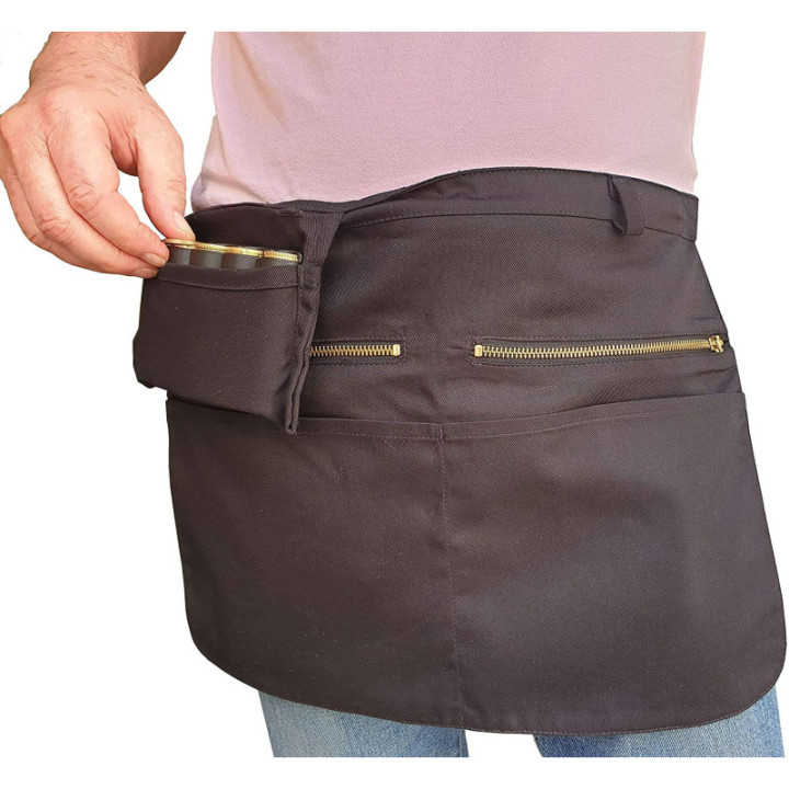 Tablier serveur monnayeur extractible 2 poches zippées noir