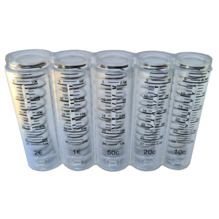 Monnayeur transparent 5 pièces euro gradué pour caisse