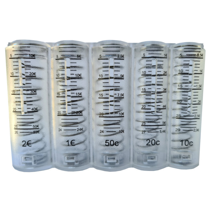 Monnayeur transparent 5 pièces euro gradué pour caisse