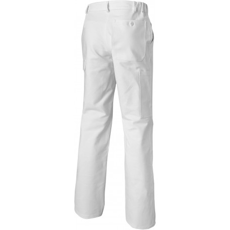 Pantalon Blanc de Travail Homme, 100% Coton, Blanc, Huit Poches