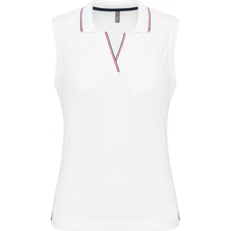 Polo sans manches femme 100% coton maille piquée