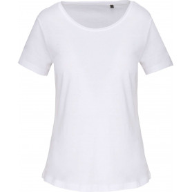 T-shirt bio col à bords francs manches courtes femme