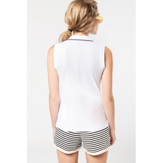 Polo sans manches femme 100% coton maille piquée