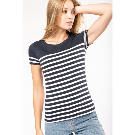 T-shirt marin col rond bio femme doux et confortable