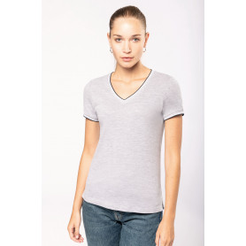 T-shirt maille piquée col V femme