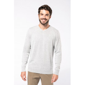 Pull homme avec un col en V, tissu coton/polyester écoresponsable