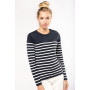 Pull Marin Femme 100% Coton avec Boutons à l'Épaule