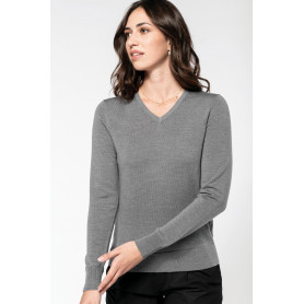 Pull mérinos col v femme