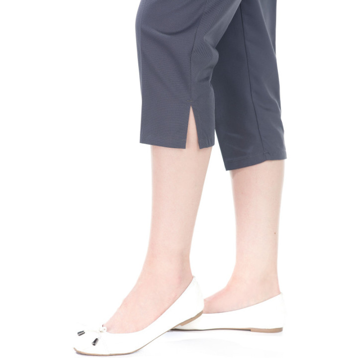 Pantacourt corsaire femme travail noir taille élastiquée