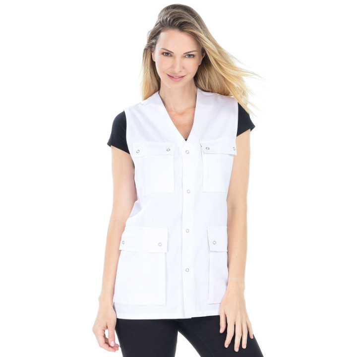 Gilet ambulancier mixte sans manches blanc professionnel
