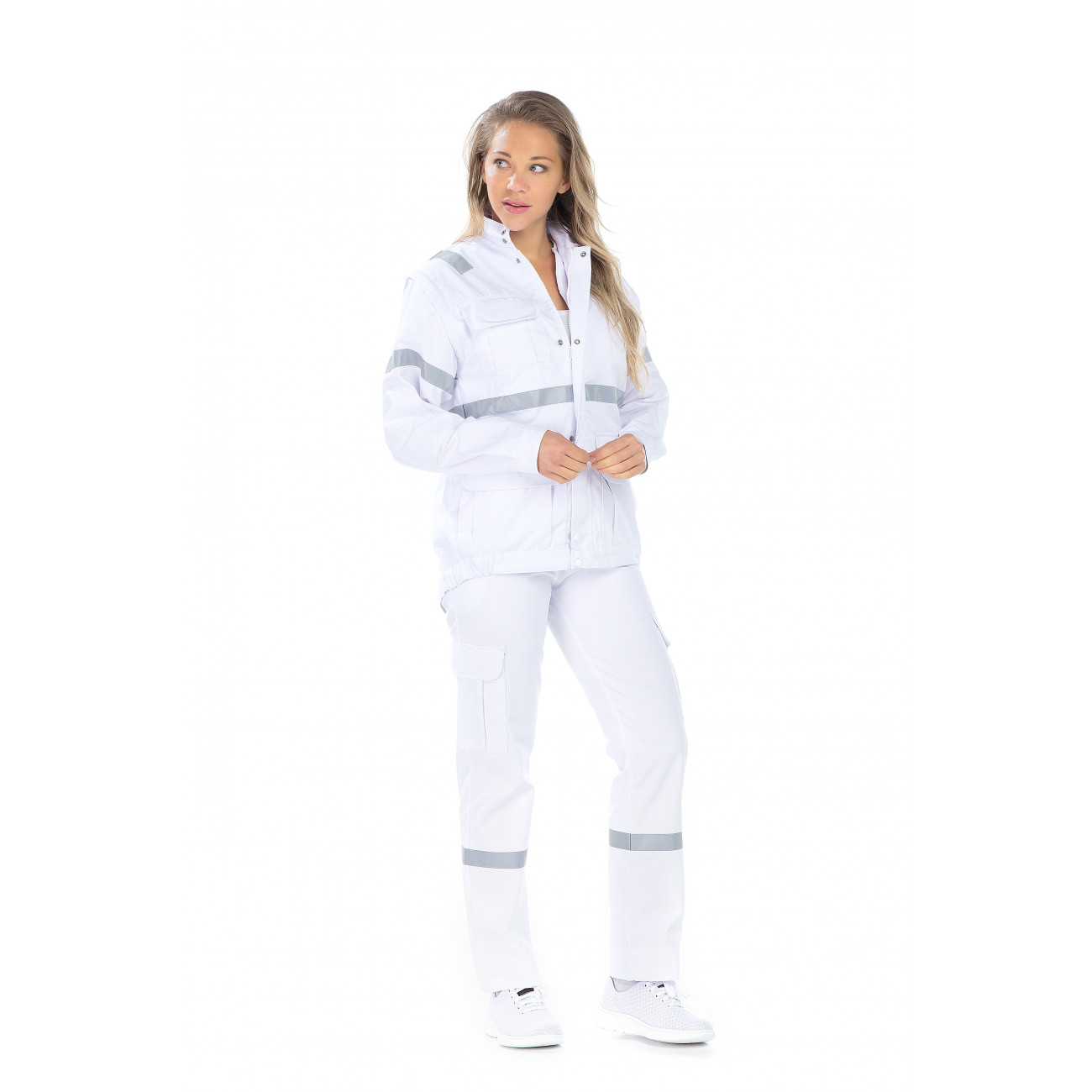 Blouson Ambulancier unisexe blanc avec bande rétro-réfléchissante