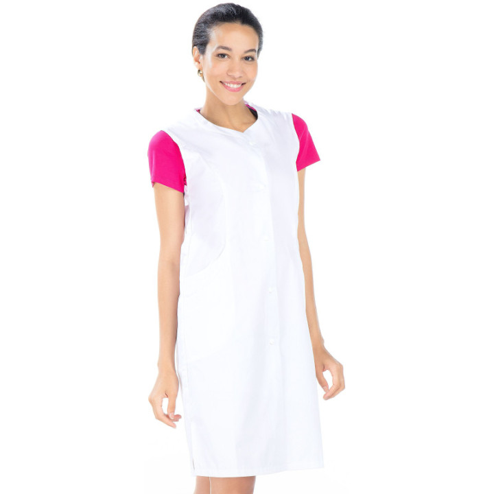 Blouse femme sans manches polycoton médical blanche REMI