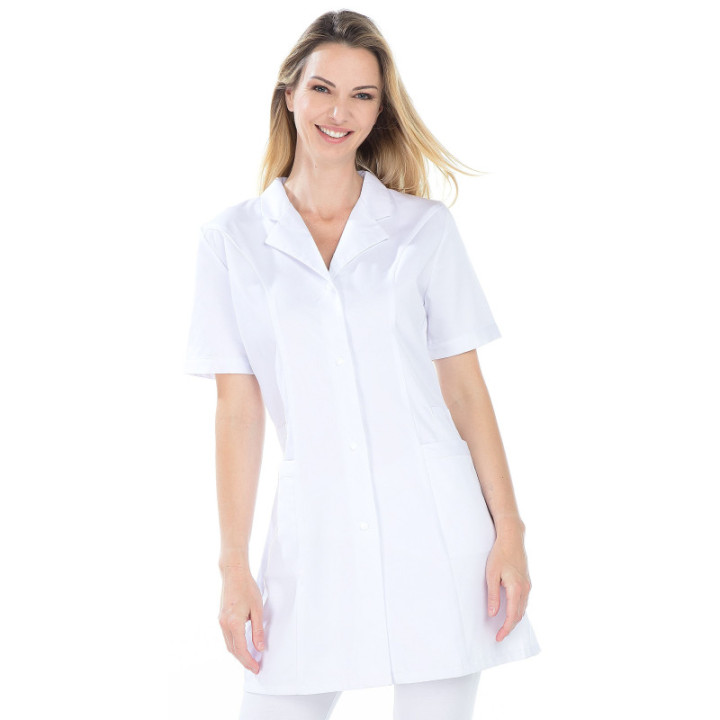 Blouse médicale femme manches courtes satin blanc REMI