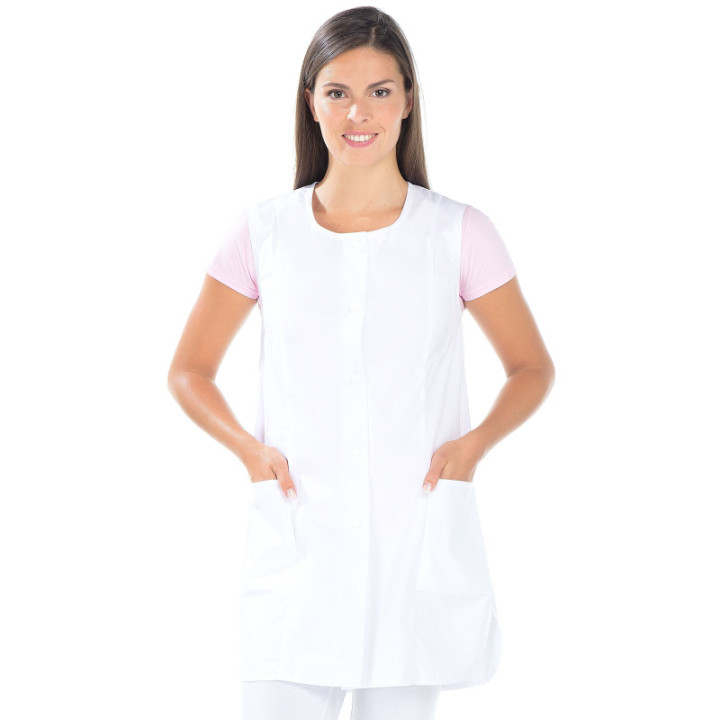Blouse femme sans manches polycoton médical blanc REMI