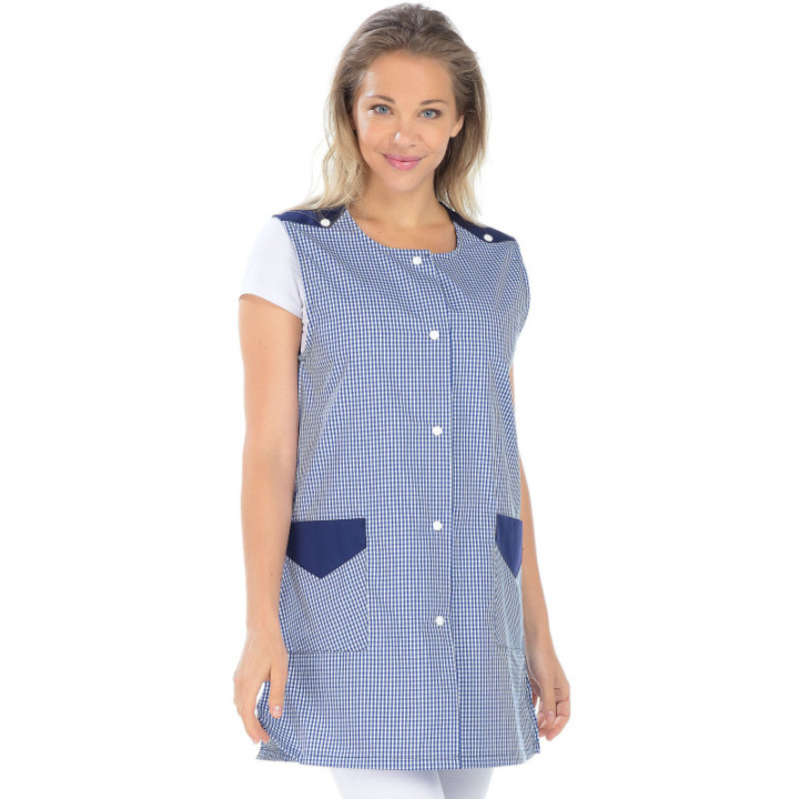 Blouse femme sans manche vichy polycoton pro médical