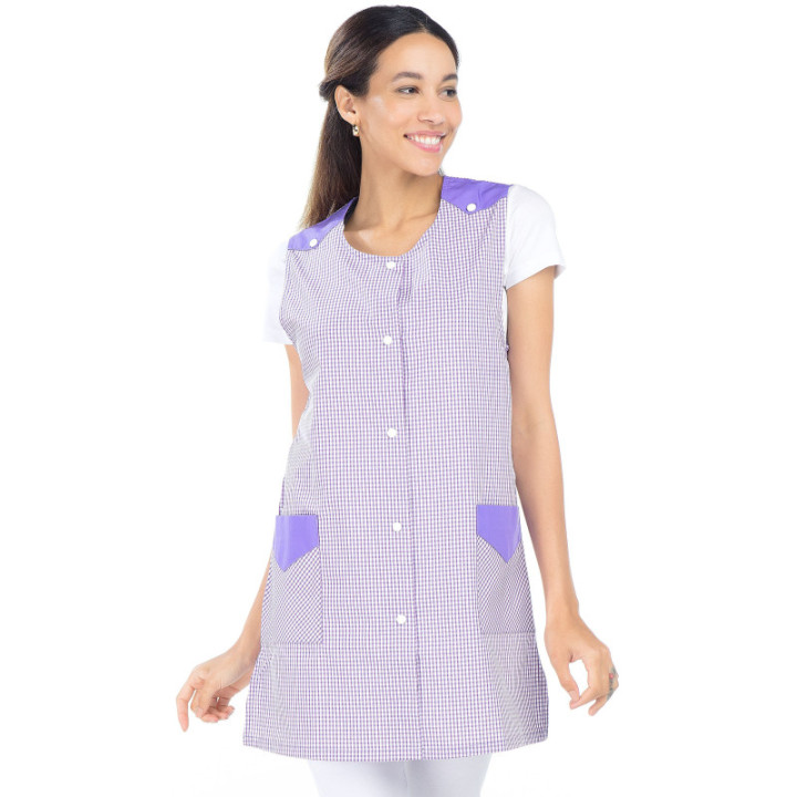 Blouse femme sans manche vichy polycoton pro médical