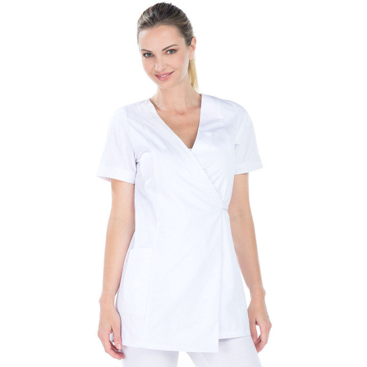 Tunique femme médicale manches courtes croisée blanche REMI